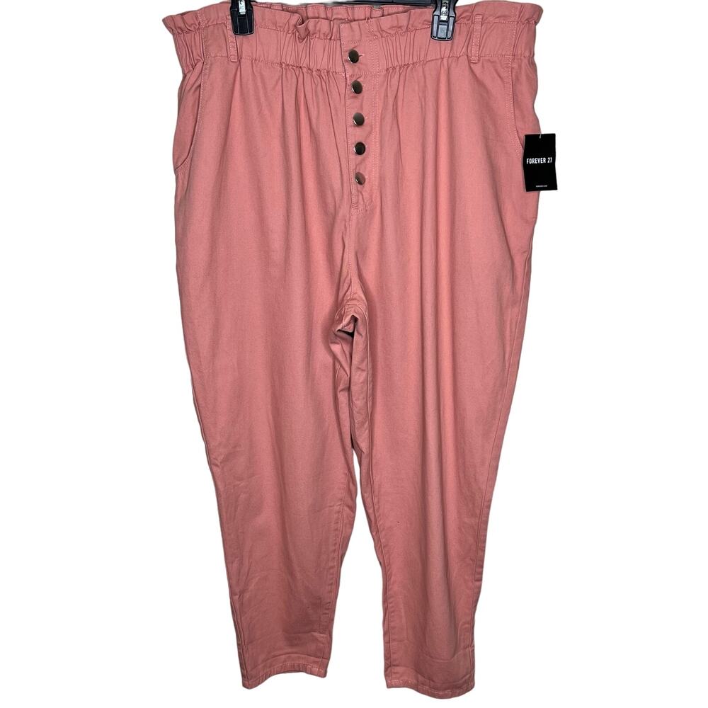 Forever 21 Pants 2X Womens Pink Paperbag Waist Button Fly Ankle Woven Cotton